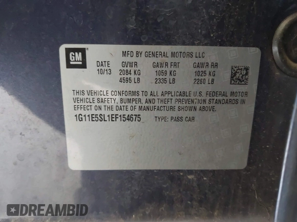 2014 Chevrolet Malibu LT with VIN 1G11E5SL1EF154675, listed as a IAAI auction lot 41368057 with 137,550 mi miles and . Bid and sale history available at DreamBid. Image 9.