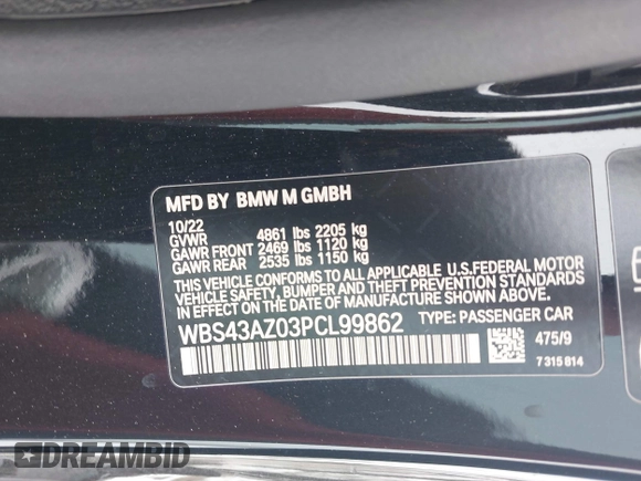 2023 BMW M4 Competition xDrive с VIN WBS43AZ03PCL99862, выставлен на аукционе IAAI как лот 41608020 с пробегом 28 295 миль миль и . История ставок и продаж доступна на DreamBid. Изображение 9.