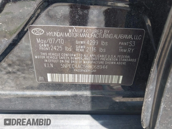 2011 Hyundai Sonata Limited with VIN 5NPEC4AC5BH068944, listed as a IAAI auction lot 42200784 with 133,256 mi miles and . Bid and sale history available at DreamBid. Image 9.