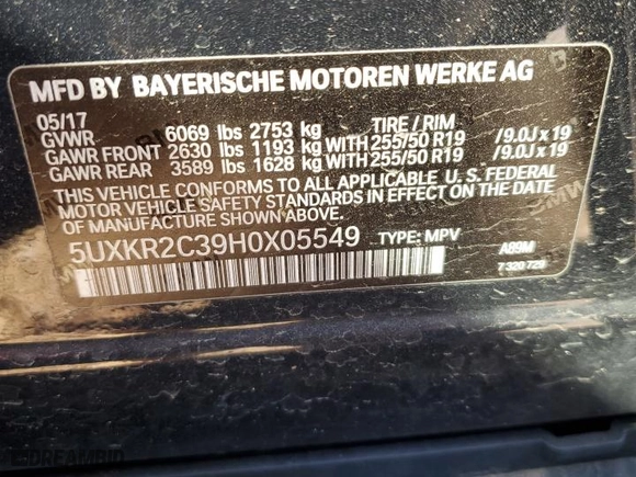 2017 BMW X5 sDrive35i with VIN 5UXKR2C39H0X05549, listed as a Copart auction lot 46736745 with 72,247 mi miles and Salvage Title. Bid and sale history available at carsss.com. Image 15.