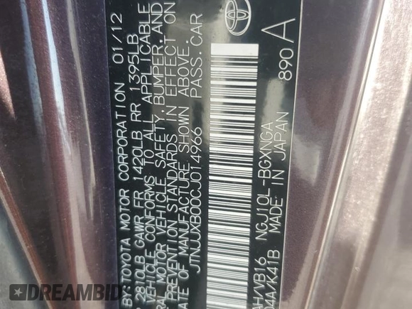 2012 Scion iQ z VIN JTNJJXB00CJ014966, wystawiony jako Copart lot #83100954 z przebiegiem 100 775 mil mil oraz Szkoda całkowita • Salvage title. Historia ofert i sprzedaży dostępna na DreamBid. Obrazek 14.
