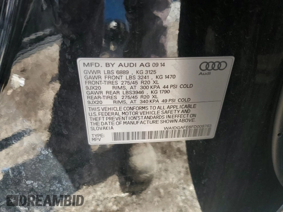 2015 Audi Q7 S line Prestige with VIN WA1DGAFE6FD008783, listed as a Copart auction lot 51765715 with 72,999 mi miles and Salvage title. Bid and sale history available at DreamBid. Image 14.