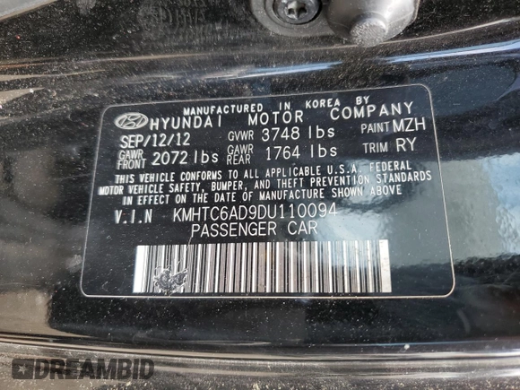 2013 Hyundai Veloster w/Gray Int z VIN KMHTC6AD9DU110094, wystawiony jako Copart lot #64660645 z przebiegiem 149 746 mil mil oraz Szkoda całkowita • Salvage title. Historia ofert i sprzedaży dostępna na DreamBid. Obrazek 12.