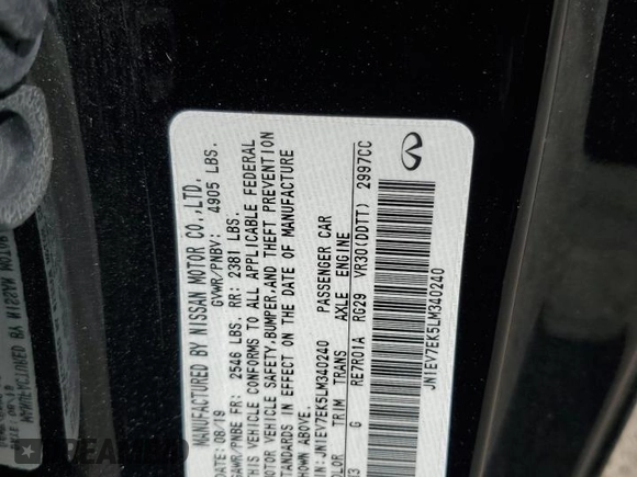 2020 Infiniti Q60 Luxe with VIN JN1EV7EK5LM340240, listed as a Copart auction lot 43447795 with 15,198 mi miles and Salvage Title. Bid and sale history available at carsss.com. Image 13.