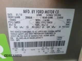 2010 Lincoln MKX z VIN 2LMDJ6JC9ABJ20471, wystawiony jako Copart lot #54341545 z przebiegiem Nie podano mil oraz Szkody całkowita. Historia ofert i sprzedaży dostępna na DreamBid. Obrazek 13.