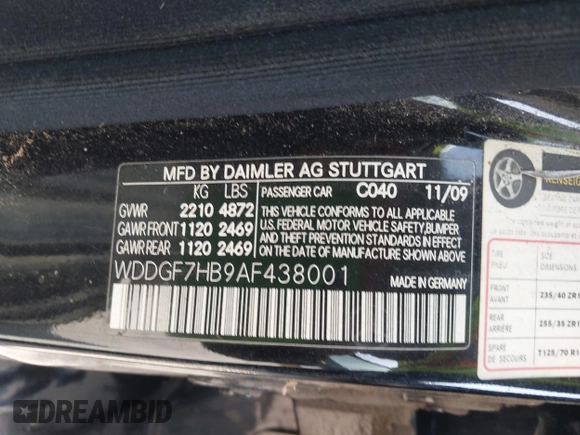 2010 Mercedes-Benz C 63 AMG with VIN WDDGF7HB9AF438001, listed as a IAAI auction lot 42163284 with 105,544 mi miles and . Bid and sale history available at carsss.com. Image 9.