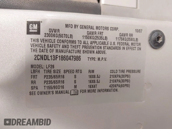 2008 Chevrolet Equinox LS with VIN 2CNDL13F186047986, listed as a IAAI auction lot 41741461 with 234,225 mi miles. Bid and sale history available at carsss.com. Image 9.