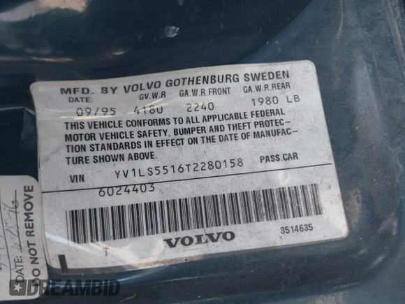 1996 Volvo 850 с VIN YV1LS5516T2280158, выставлен на аукционе IAAI как лот 41927862 с пробегом 278 922 миль миль и . История ставок и продаж доступна на DreamBid. Изображение 9.