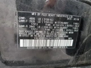 2017 Subaru Outback Premium with VIN 4S4BSADC0H3215929, listed as a Copart auction lot 57849755 with 124,221 mi miles and Salvage title. Bid and sale history available at DreamBid. Image 13.