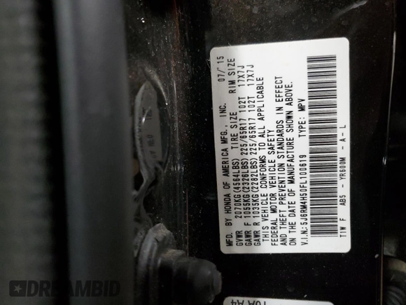 2015 Honda CR-V EX with VIN 5J6RM4H50FL100619, listed as a Copart auction lot 50627795 with Not Provided miles and Non Repairable. Bid and sale history available at DreamBid. Image 12.