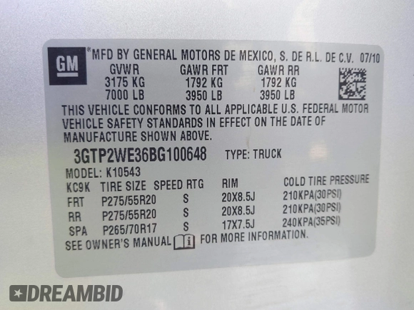 2011 GMC Sierra 1500 SLT with VIN 3GTP2WE36BG100648, listed as a IAAI auction lot 41638421 with 291,205 mi miles and . Bid and sale history available at DreamBid. Image 9.