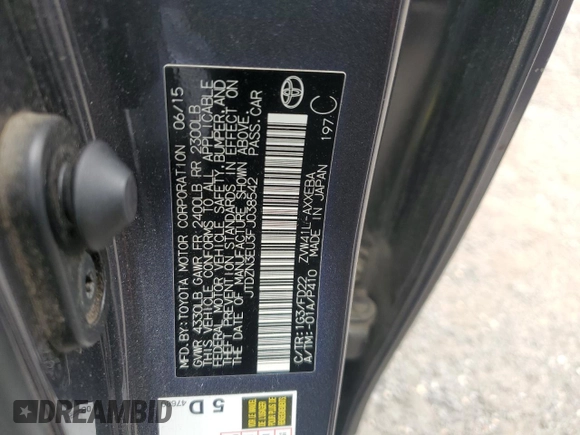 2015 Toyota Prius Two z VIN JTDZN3EU3FJ038542, wystawiony jako Copart lot #55767545 z przebiegiem 297 016 mil mil oraz Szkoda całkowita • Salvage title. Historia ofert i sprzedaży dostępna na DreamBid. Obrazek 12.