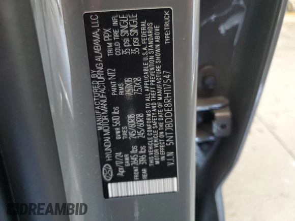 2024 Hyundai Santa Cruz SEL z VIN 5NTJBDDE8RH117547, wystawiony jako Copart lot #62145825 z przebiegiem 10 835 mil mil oraz Szkoda całkowita • Salvage title. Historia ofert i sprzedaży dostępna na DreamBid. Obrazek 13.