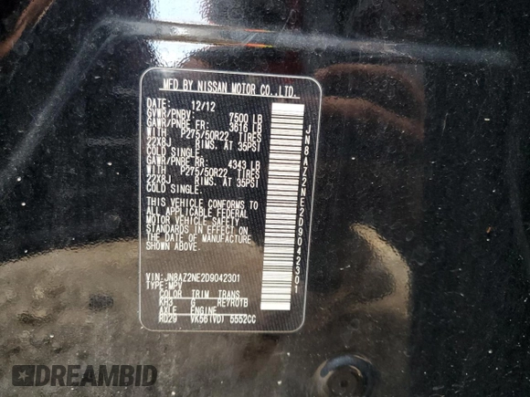 2013 Infiniti QX56 with VIN JN8AZ2NE2D9042301, listed as a Copart auction lot 79838704 with 237,423 mi miles and Salvage Title. Bid and sale history available at carsss.com. Image 14.
