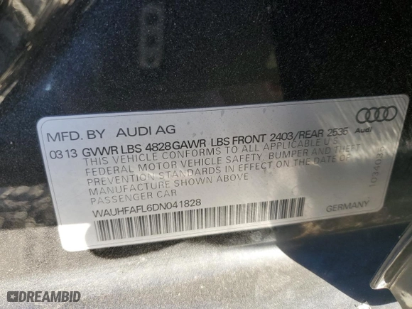 2013 Audi A4 Premium Plus with VIN WAUHFAFL6DN041828, listed as a Copart auction lot 78516334 with 143,731 mi miles and Salvage Title. Bid and sale history available at carsss.com. Image 14.