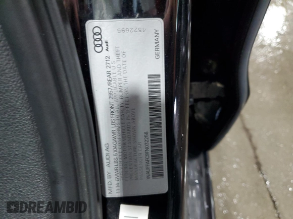 2015 Audi A6 2.0T Premium with VIN WAUFFAFC9FN032258, listed as a Copart auction lot 70641064 with 125,355 mi miles and Salvage Title. Bid and sale history available at carsss.com. Image 12.