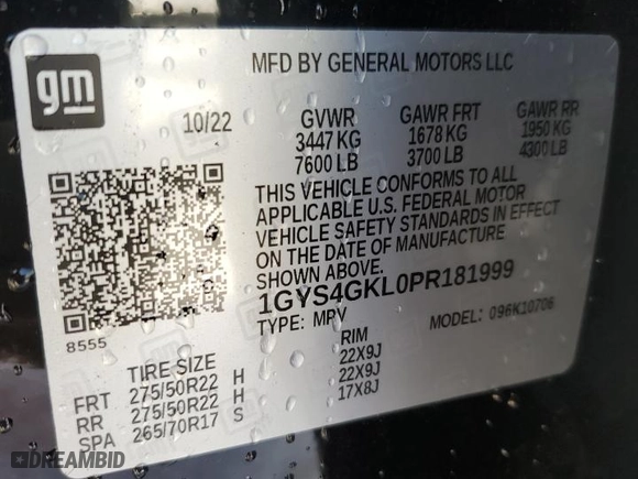 2023 Cadillac Escalade 4WD Sport Platinum with VIN 1GYS4GKL0PR181999, listed as a Copart auction lot 87362354 with 7,193 mi miles and Salvage Title. Bid and sale history available at carsss.com. Image 13.