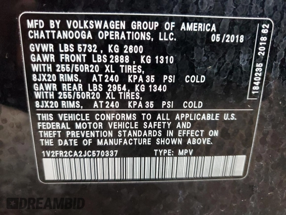 2018 Volkswagen Atlas SE with VIN 1V2FR2CA2JC570337, listed as a Copart auction lot 42166595 with 55,997 mi miles and Salvage title. Bid and sale history available at DreamBid. Image 16.
