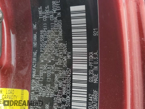 2011 Toyota Sienna XLE with VIN 5TDDK3DCXBS024257, listed as a Copart auction lot 60667145 with 283,609 mi miles and Salvage title. Bid and sale history available at DreamBid. Image 13.