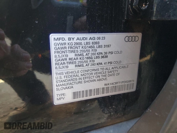 2023 Audi Q7 Premium с VIN WA1ACBF71PD026874, выставлен на аукционе Copart как лот 88893495 с пробегом 12 703 миль миль и Списание • Salvage title. История ставок и продаж доступна на DreamBid. Изображение 14.