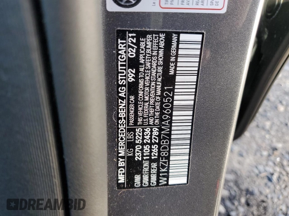 2021 Mercedes-Benz E-Class E 350 with VIN W1KZF8DB7MA960521, listed as a Copart auction lot 71295032 with 37,610 mi miles. Bid and sale history available at carsss.com. Image 12.