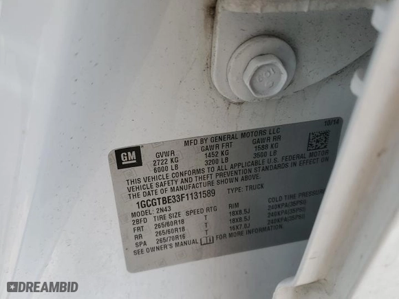 2015 Chevrolet Colorado 4WD LT with VIN 1GCGTBE33F1131589, listed as a Copart auction lot 41780815 with 59,374 mi miles and Salvage Title. Bid and sale history available at carsss.com. Image 14.