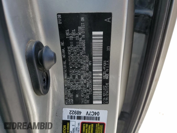 2008 Toyota Sienna XLE with VIN 5TDZK22C98S156597, listed as a Copart auction lot 54557475 with 172,418 mi miles and Salvage Title. Bid and sale history available at DreamBid. Image 13.