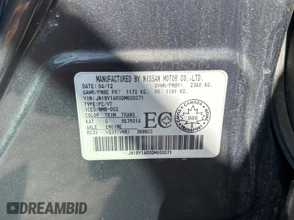 2013 Infiniti M with VIN JN1BY1AR0DM600071, listed as a Copart auction lot 51020965 with 225,322 mi miles and Clean title. Bid and sale history available at DreamBid. Image 10.