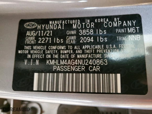 2022 Hyundai Elantra Essential with VIN KMHLM4AG4NU240863, listed as a Copart auction lot 49518505 with 38,986 mi miles and Salvage Title. Bid and sale history available at carsss.com. Image 12.