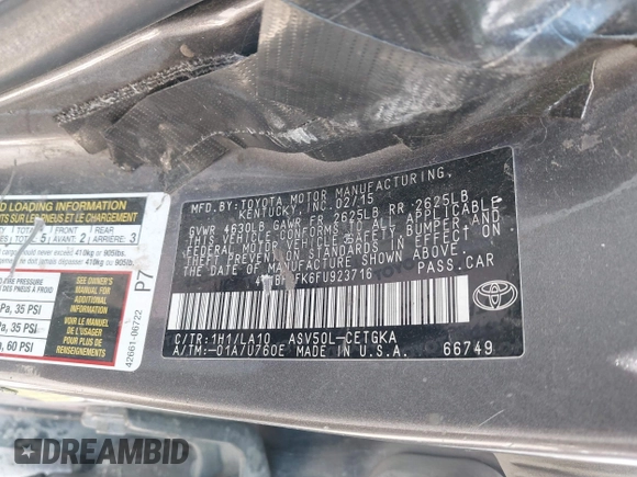 2015 Toyota Camry XLE z VIN 4T1BF1FK6FU923716, wystawiony jako IAAI lot #42038803 z przebiegiem 255 479 mil mil oraz . Historia ofert i sprzedaży dostępna na DreamBid. Obrazek 9.