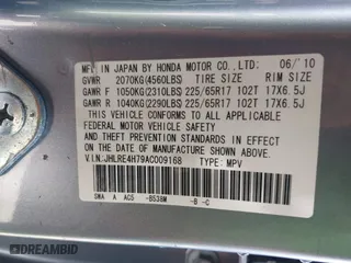 2010 Honda CR-V EX-L with VIN JHLRE4H79AC009168, listed as a IAAI auction lot 42002737 with 184,775 mi miles. Bid and sale history available at carsss.com. Image 9.