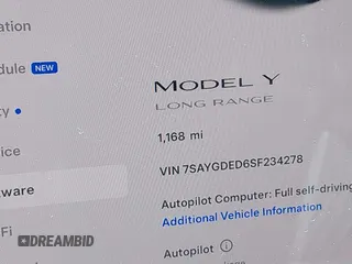 2025 Tesla Model Y Long Range with VIN 7SAYGDED6SF234278, listed as a IAAI auction lot 41781695 with 1,168 mi miles and . Bid and sale history available at DreamBid. Image 14.