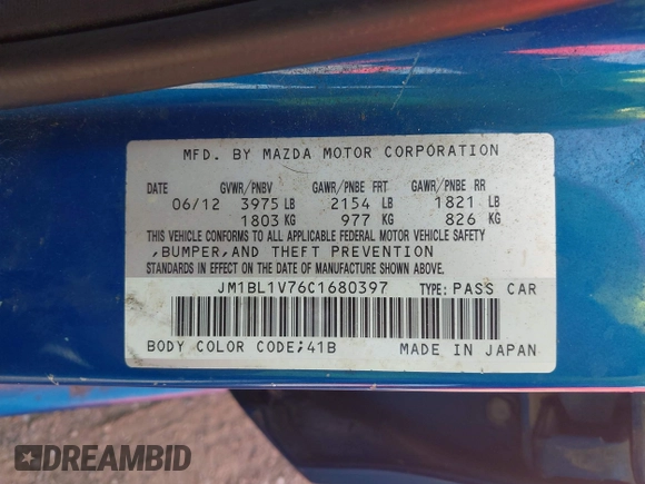 2012 Mazda 3 i Touring with VIN JM1BL1V76C1680397, listed as a IAAI auction lot 42681951 with 154,533 mi miles and . Bid and sale history available at DreamBid. Image 9.