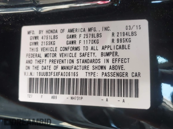 2015 Acura TLX V6 Tech with VIN 19UUB3F5XFA006165, listed as a IAAI auction lot 40686904 with 211,648 mi miles. Bid and sale history available at carsss.com. Image 9.