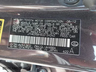 2013 Lexus CT 200h Hybrid with VIN JTHKD5BH4D2124262, listed as a IAAI auction lot 41823904 with 114,755 mi miles. Bid and sale history available at carsss.com. Image 9.