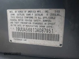 2003 Acura TL Type S with VIN 19UUA56813A087951, listed as a IAAI auction lot 41780617 with 106,898 mi miles. Bid and sale history available at carsss.com. Image 9.