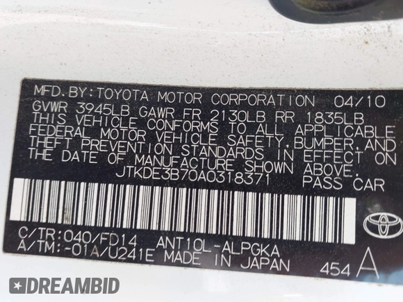 2010 Scion tC z VIN JTKDE3B70A0318371, wystawiony jako IAAI lot #42261498 z przebiegiem 182 930 mil mil oraz . Historia ofert i sprzedaży dostępna na DreamBid. Obrazek 9.