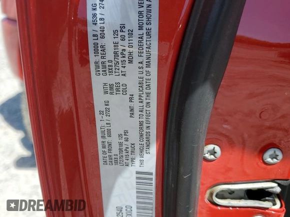 2022 Ram 2500 Laramie with VIN 3C6UR5FL5NG212540, listed as a Copart auction lot 57139885 with Not provided miles and Salvage title. Bid and sale history available at DreamBid. Image 13.