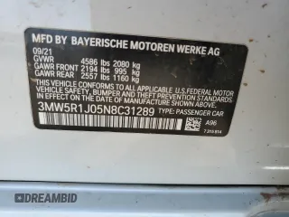 2022 BMW 3 Series 330i with VIN 3MW5R1J05N8C31289, listed as a Copart auction lot 52335505 with Not provided miles and Salvage title. Bid and sale history available at DreamBid. Image 12.
