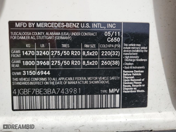 2011 Mercedes-Benz GL-Class GL 450 with VIN 4JGBF7BE3BA743981, listed as a Copart auction lot 47659145 with 124,837 mi miles and Salvage Title. Bid and sale history available at carsss.com. Image 14.