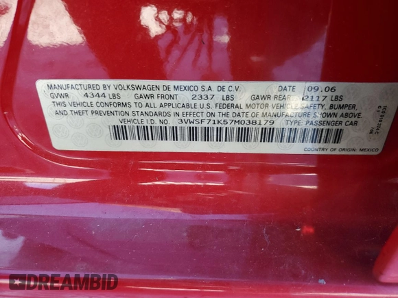 2007 Volkswagen Jetta 2.5 z VIN 3VWSF71K57M038179, wystawiony jako Copart lot #47118715 z przebiegiem 153 763 mil mil oraz Szkoda całkowita • Salvage title. Historia ofert i sprzedaży dostępna na DreamBid. Obrazek 13.