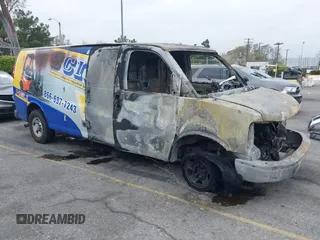 2018 Chevrolet Express Cargo Van with VIN 1GCWGBFP4J1254537, listed as a IAAI auction lot 41894131 with 1 mi miles. Bid and sale history available at carsss.com. Image 1.
