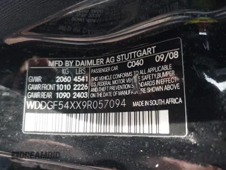 2009 Mercedes-Benz C 300 Sport with VIN WDDGF54XX9R057094, listed as a IAAI auction lot 42582664 with 240,709 mi miles and . Bid and sale history available at DreamBid. Image 9.