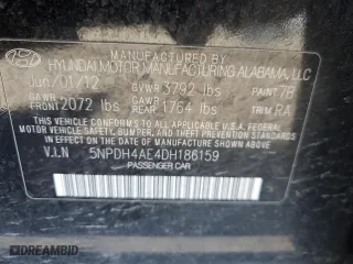 2013 Hyundai Elantra GLS with VIN 5NPDH4AE4DH186159, listed as a Copart auction lot 50021485 with 120,102 mi miles and Salvage Title. Bid and sale history available at carsss.com. Image 12.