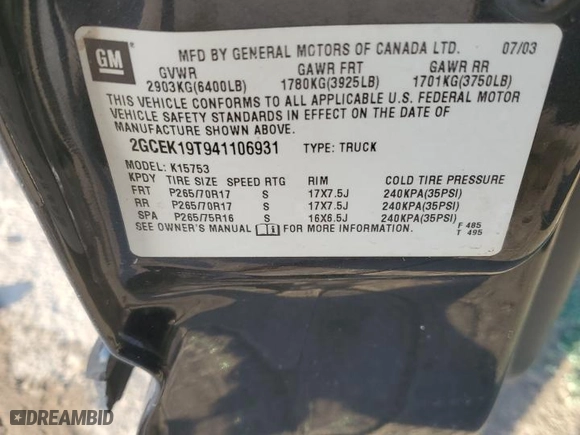 2004 Chevrolet Silverado 1500 Z71 with VIN 2GCEK19T941106931, listed as a Copart auction lot 46721185 with 184,069 mi miles and Salvage Title. Bid and sale history available at carsss.com. Image 13.