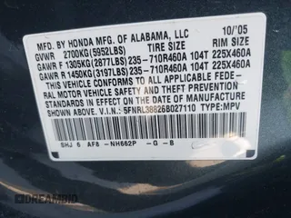 2006 Honda Odyssey Touring с VIN 5FNRL38826B027110, выставлен на аукционе IAAI как лот 42096478 с пробегом 189 615 миль миль и . История ставок и продаж доступна на DreamBid. Изображение 9.