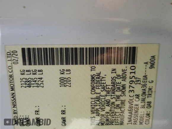 2020 Nissan Maxima S z VIN 1N4AA6BV0LC379510, wystawiony jako Copart lot #51450705 z przebiegiem 72 452 mil mil oraz Szkoda całkowita • Salvage title. Historia ofert i sprzedaży dostępna na DreamBid. Obrazek 14.