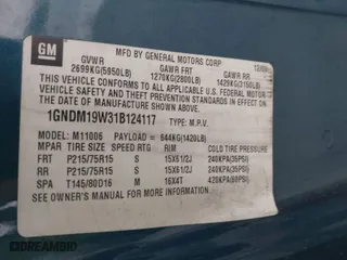 2001 Chevrolet Astro Passenger with VIN 1GNDM19W31B124117, listed as a IAAI auction lot 42028173 with 1 mi miles. Bid and sale history available at carsss.com. Image 9.