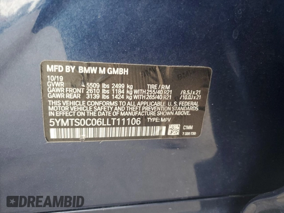 2020 BMW X3 M Competition with VIN 5YMTS0C06LLT11106, listed as a Copart auction lot 72803964 with 49,679 mi miles and Salvage Title. Bid and sale history available at carsss.com. Image 14.