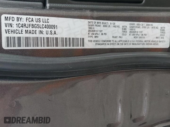 2020 Jeep Grand Cherokee Limited with VIN 1C4RJFBG5LC400091, listed as a Copart auction lot 64490665 with 26,103 mi miles and Salvage title. Bid and sale history available at DreamBid. Image 14.